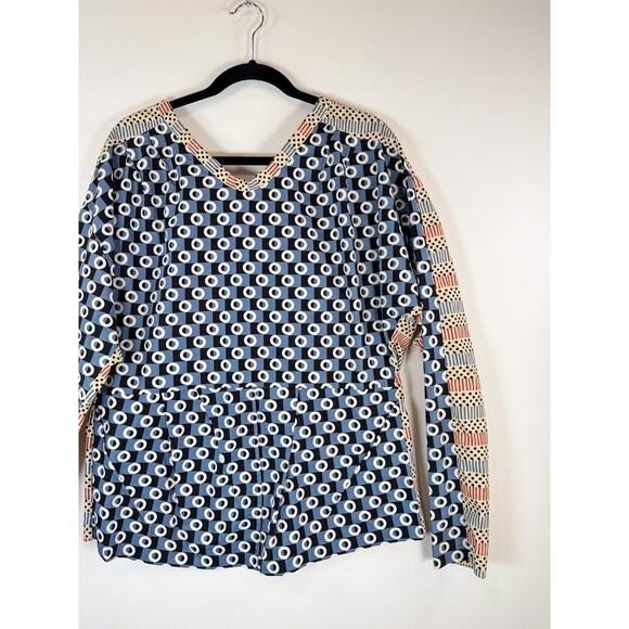 Marni H&M Womens Top Blue Geometric Two Tone V Neck Long Sleeve Blouse Size 10 - Picture 6 of 11
